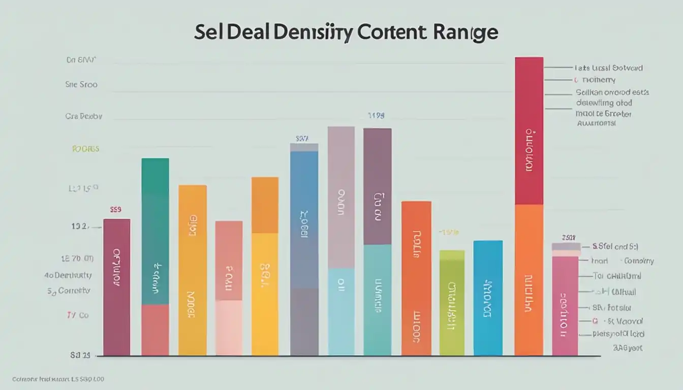 A colorful bar graph showcasing the ideal keyword density range, illustrating the balance between SEO optimization and natural content.