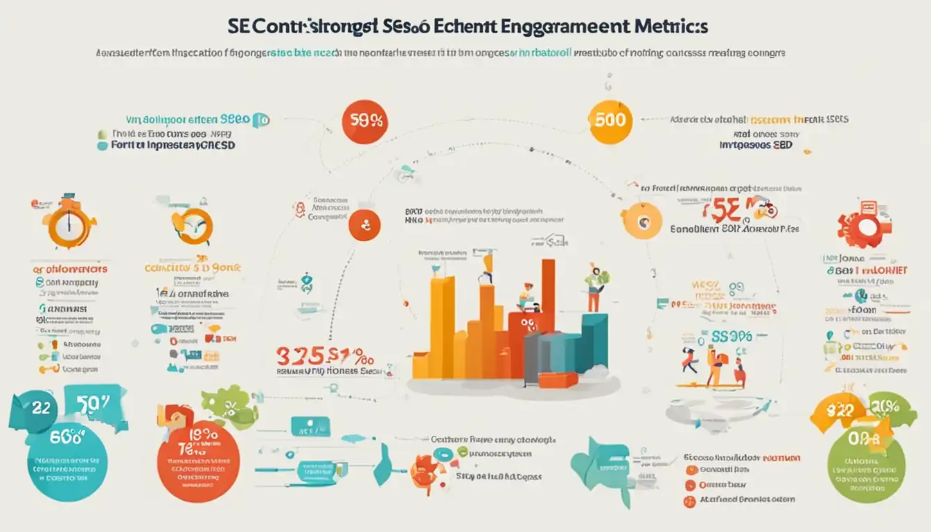 A vibrant, eye-catching infographic showing the correlation between SEO strategies and increased content engagement metrics.