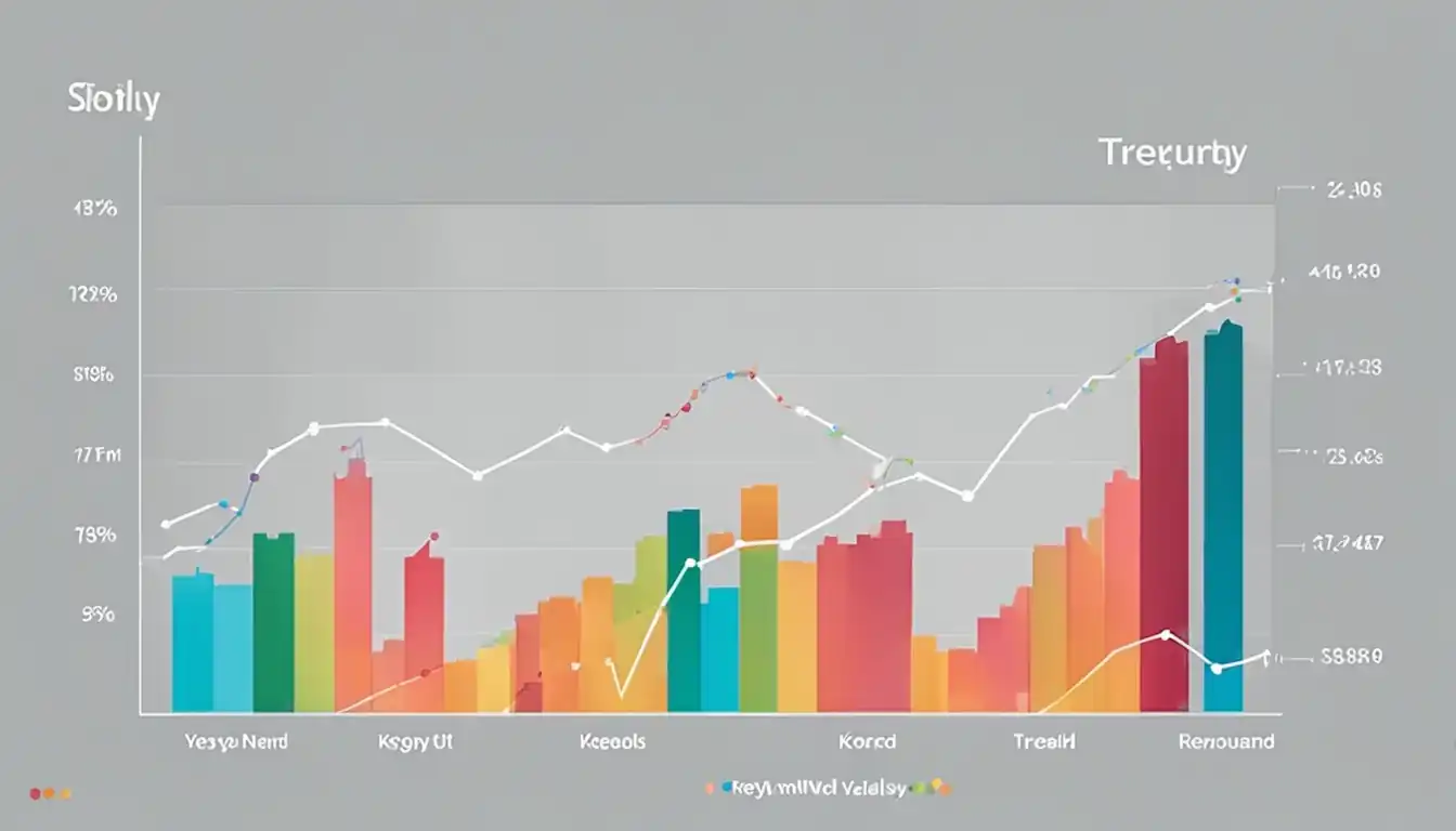 A colorful graph showing keyword performance trends over time, with clear peaks and valleys.