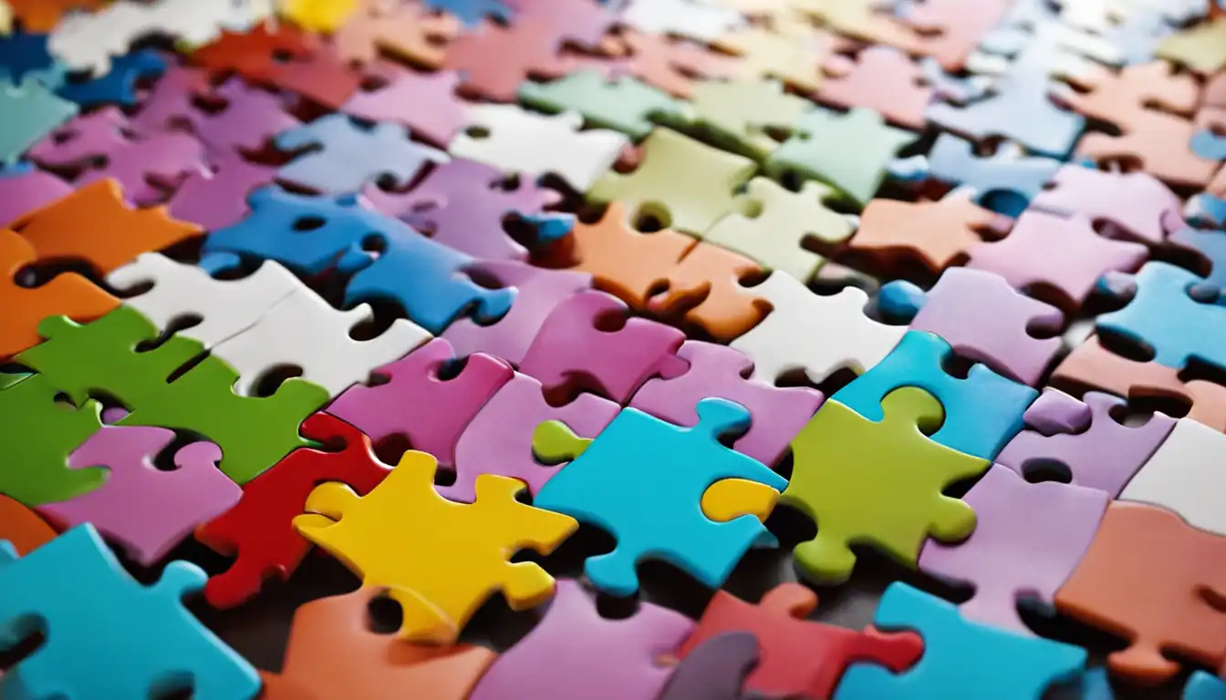 A colorful puzzle piece fitting perfectly into a larger puzzle, symbolizing the importance of meta tags.