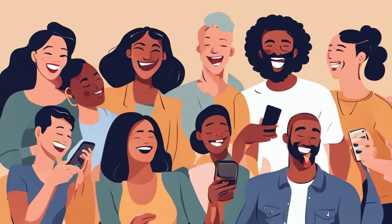 A diverse group of people laughing and sharing content on [social media platforms](https://bython.com/5-benefits-for-including-social-media-in-your-content-marketing-strategy/).