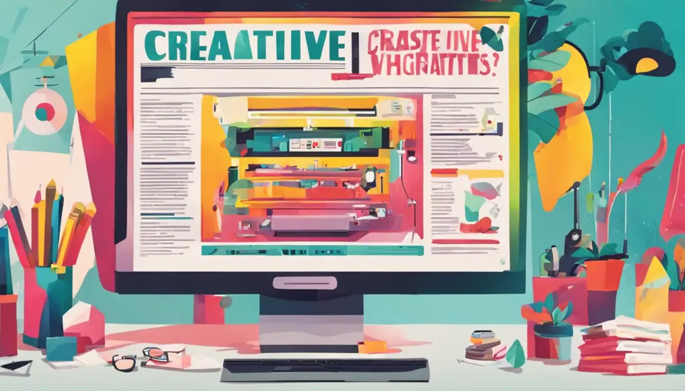 A colorful, eye-catching illustration of a computer screen displaying a creative headline for an article.