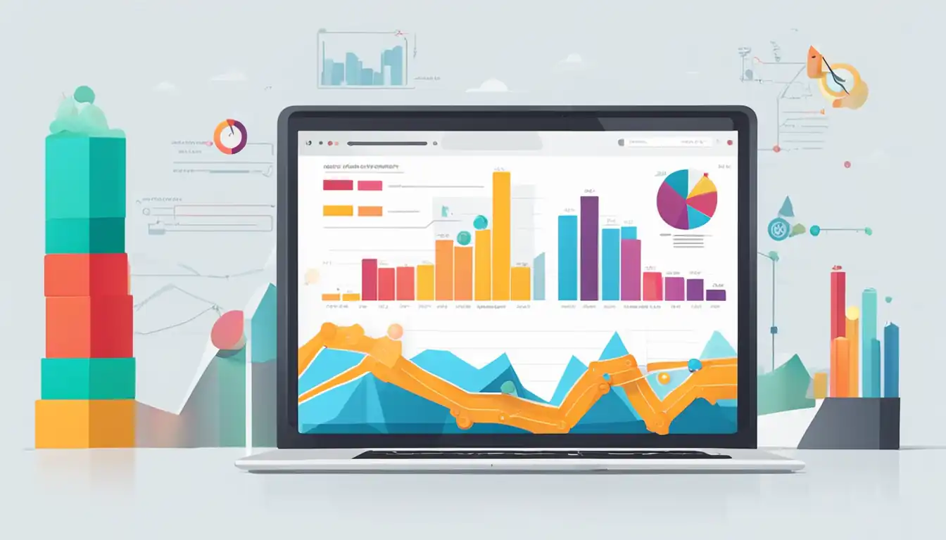 A sleek, modern laptop displaying a colorful graph of website traffic growth for on-page SEO analysis.