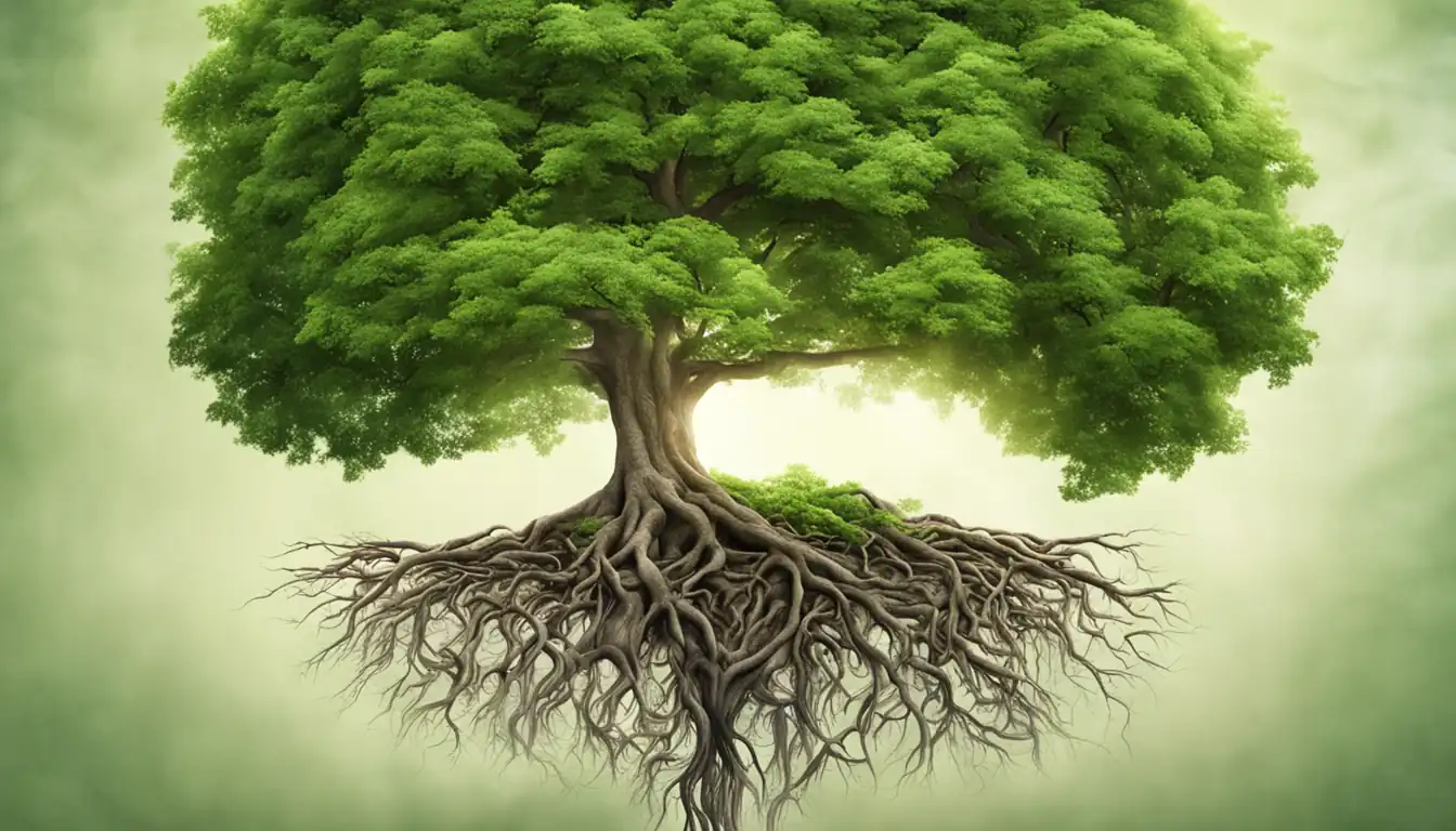 A lush green tree with deep roots symbolizing the longevity and sustainability of evergreen content.