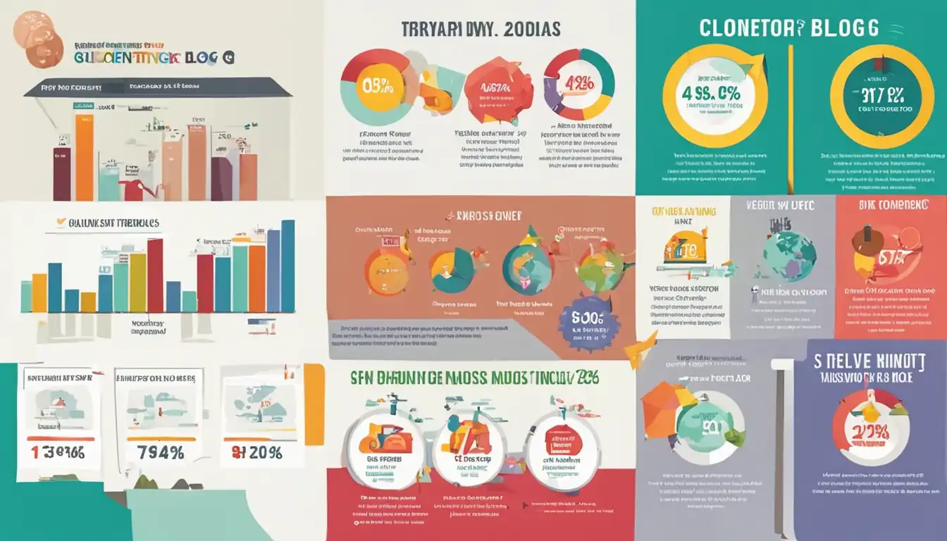 A colorful infographic comparing competitor blog post topics, with charts and graphs showing content trends.