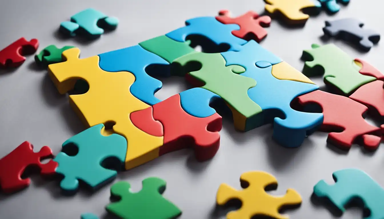 A colorful puzzle piece fitting perfectly into a gap, symbolizing the importance of relevant keywords in content.