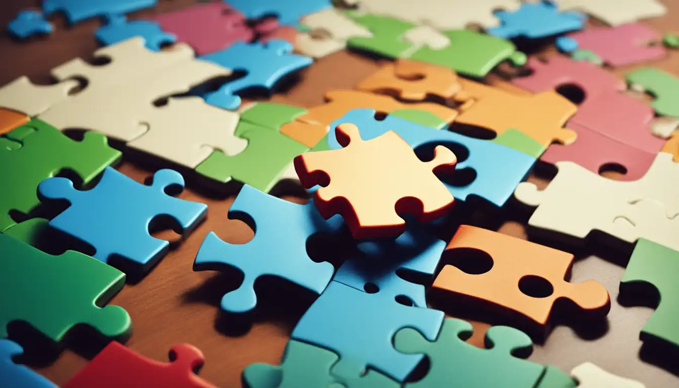 A colorful puzzle piece fitting perfectly into a larger puzzle, symbolizing semantic content optimization.