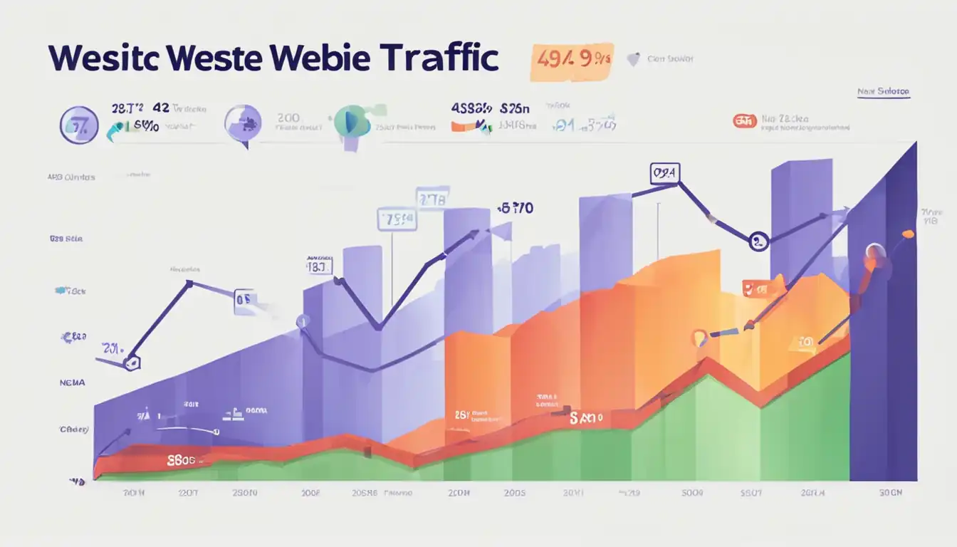 A colorful graph showing website traffic growth over time, with upward trend and clear data points.