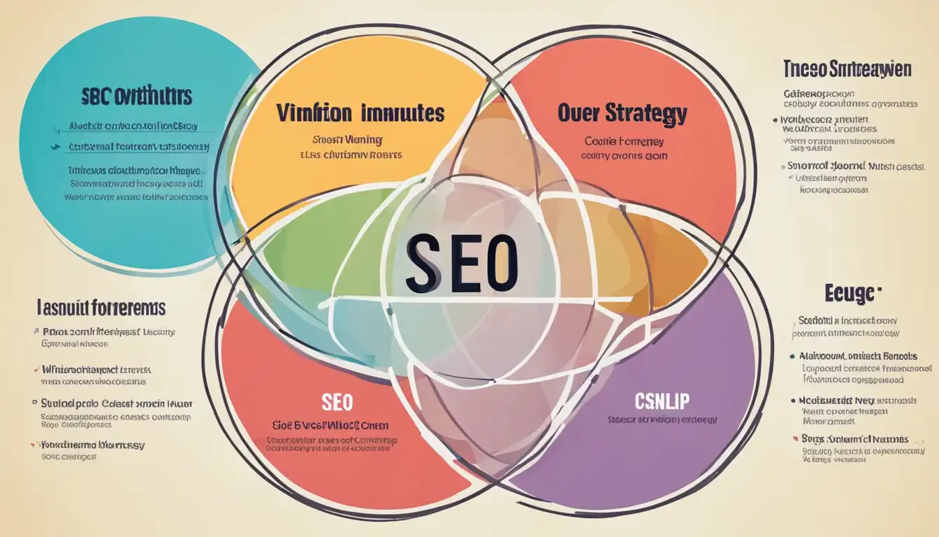 A colorful Venn diagram showing overlap between different content topics for SEO strategy planning.