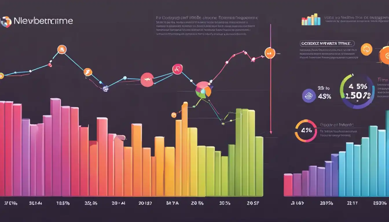 A vibrant, colorful bar graph showing increasing website traffic and engagement metrics over time.