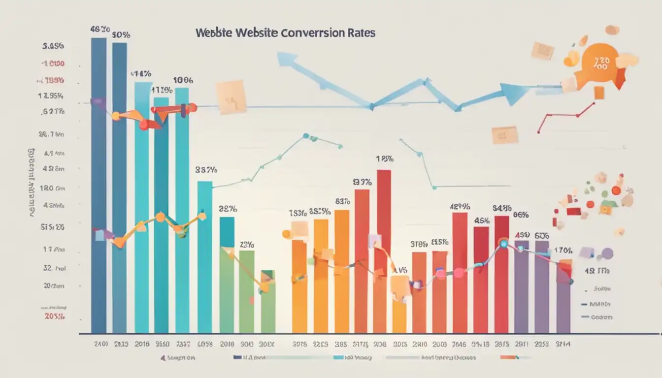 A colorful bar graph showing an increase in website traffic and conversion rates over time.