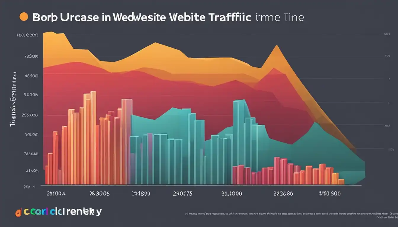 A colorful bar graph showing a steady increase in website traffic over time.