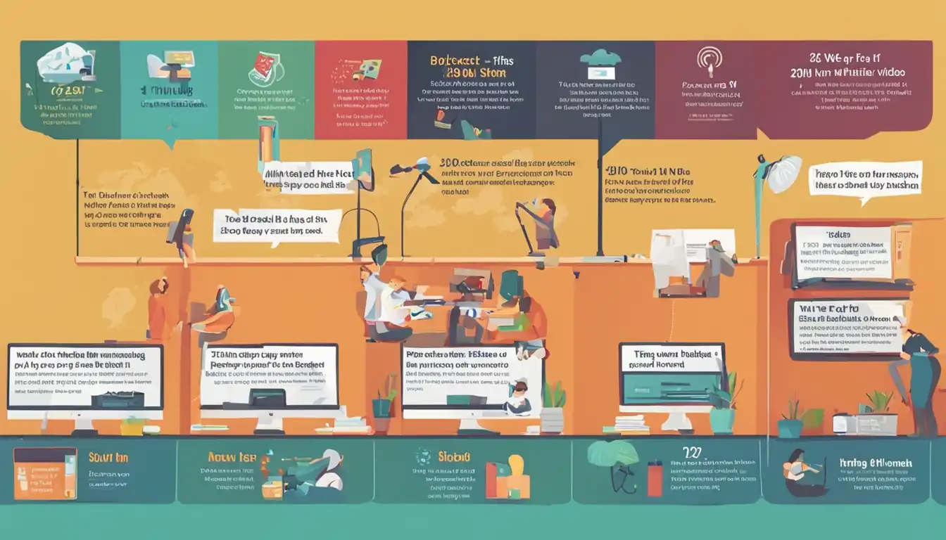 A colorful infographic showing the evolution of a blog post into a podcast and video tutorial.