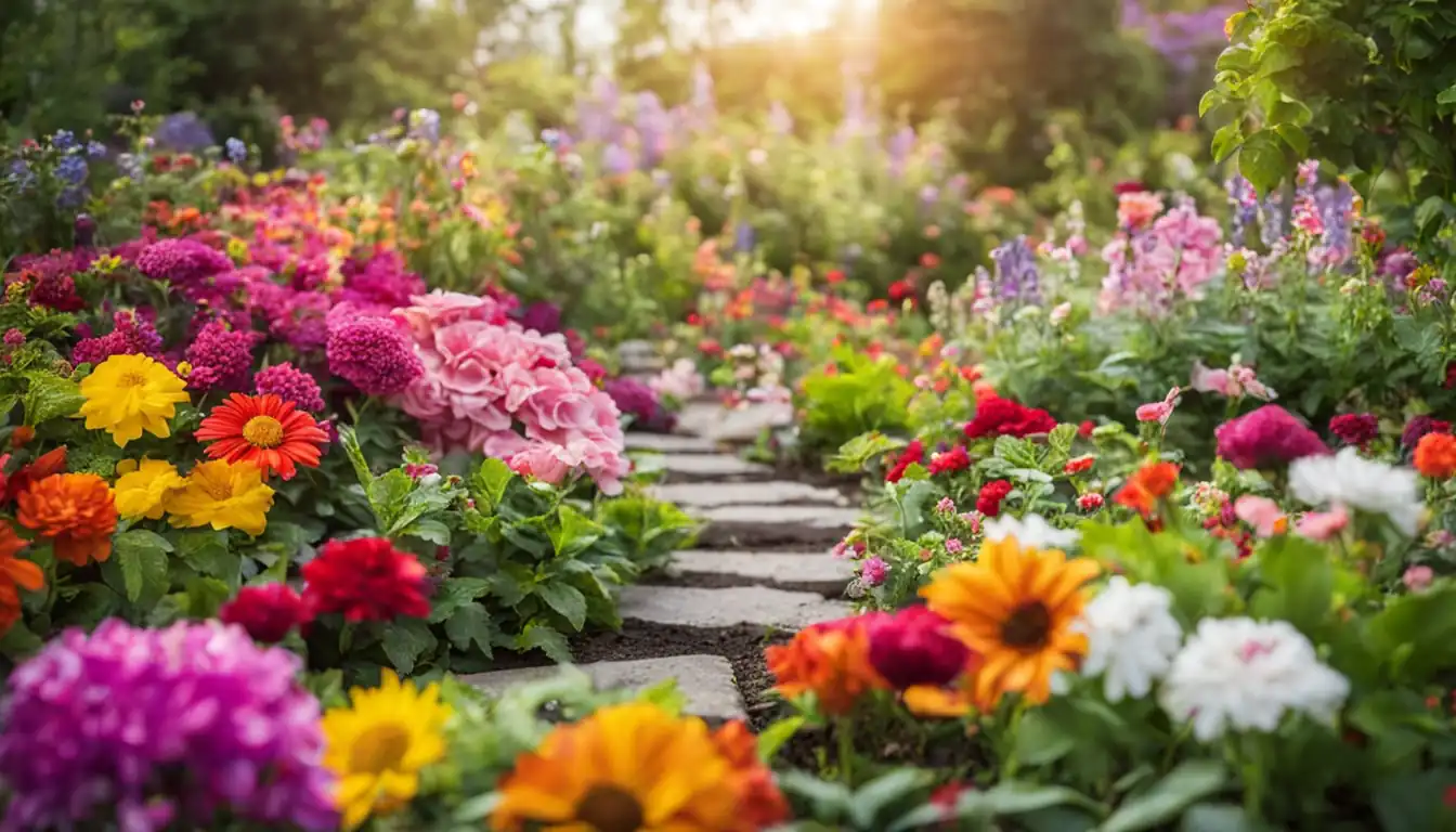 A vibrant, blooming flower garden with diverse colors and textures, symbolizing freshness and relevance in content.