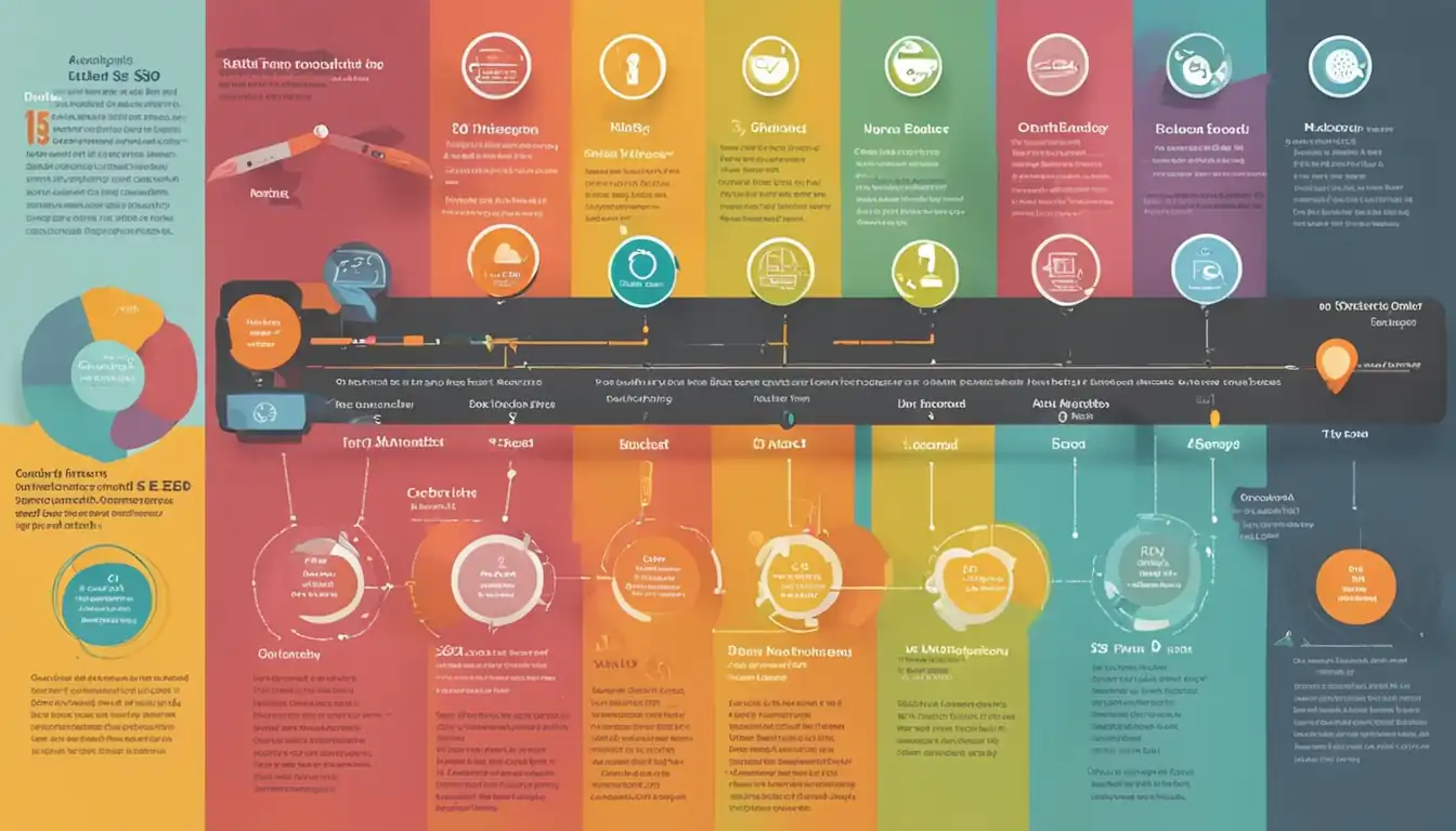 A colorful infographic showing a clear hierarchy of headings, subheadings, and bullet points for SEO optimization.