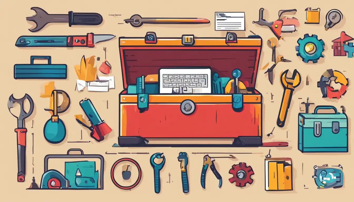 A colorful toolbox filled with various [SEO tools](https://buffer.com/library/free-seo-tools/) like keyword research, content analysis, and link building resources.