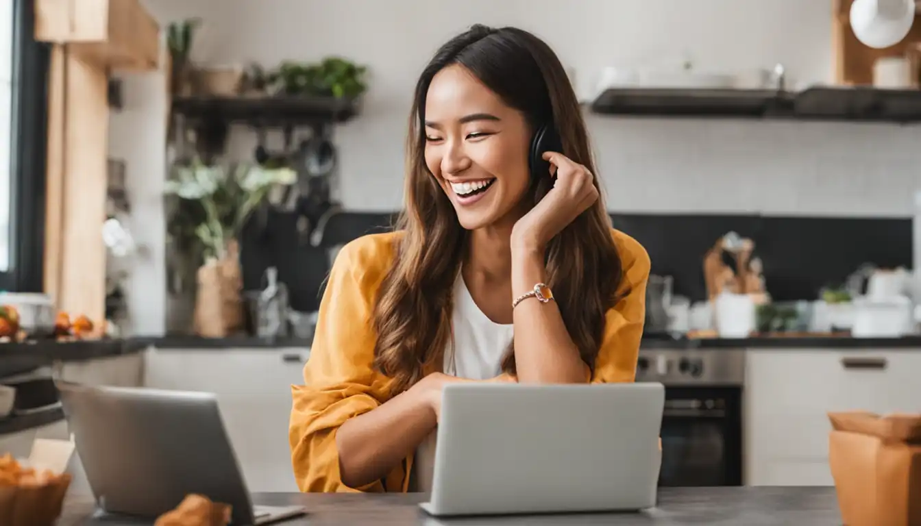 A person sharing a blog post on [social media](https://www.facebook.com/smexaminer/), smiling and engaging with followers.