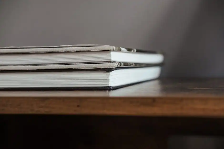 Stack of textbooks on wooden table