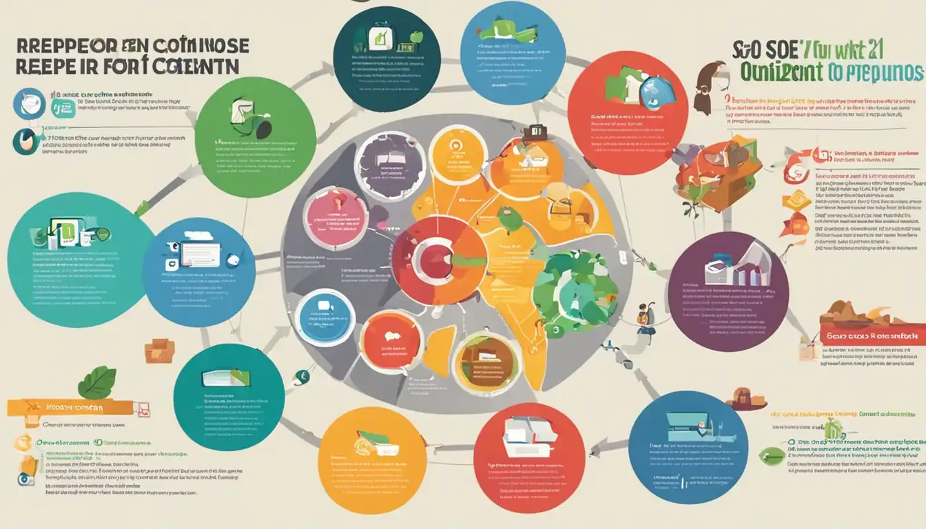 A colorful infographic showcasing different ways to repurpose content for SEO optimization.