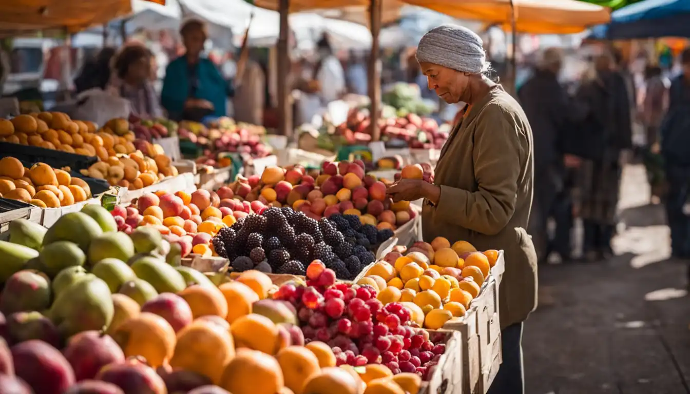 A person carefully selecting ripe, vibrant fruits at a local farmer's market.