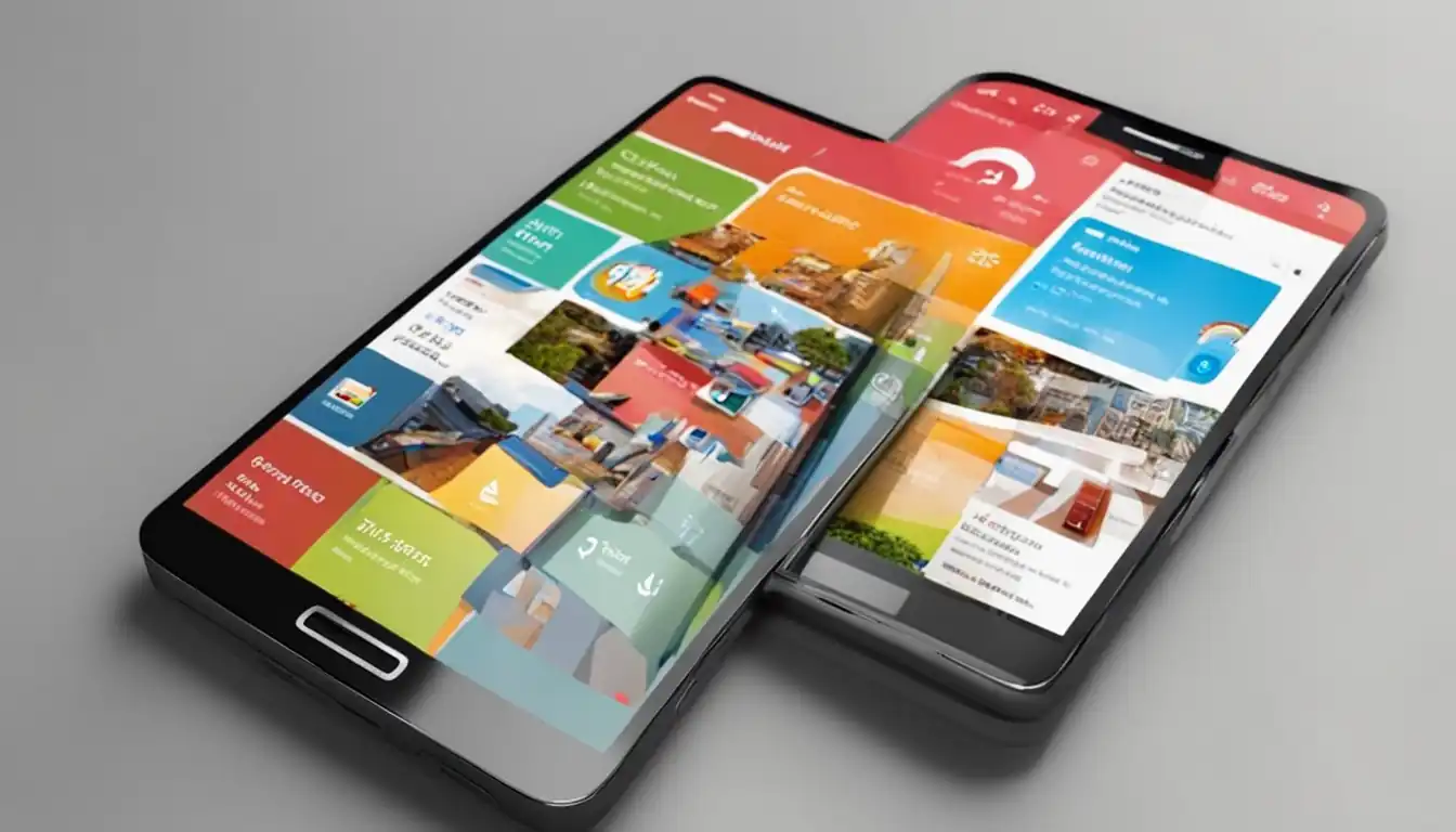 A colorful smartphone displaying a responsive website design with easy navigation and engaging visuals.