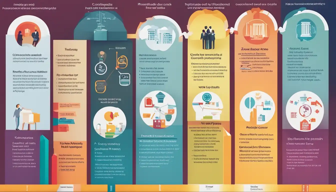 A colorful infographic showing interconnected pillars representing different topics in a visually appealing and organized manner.