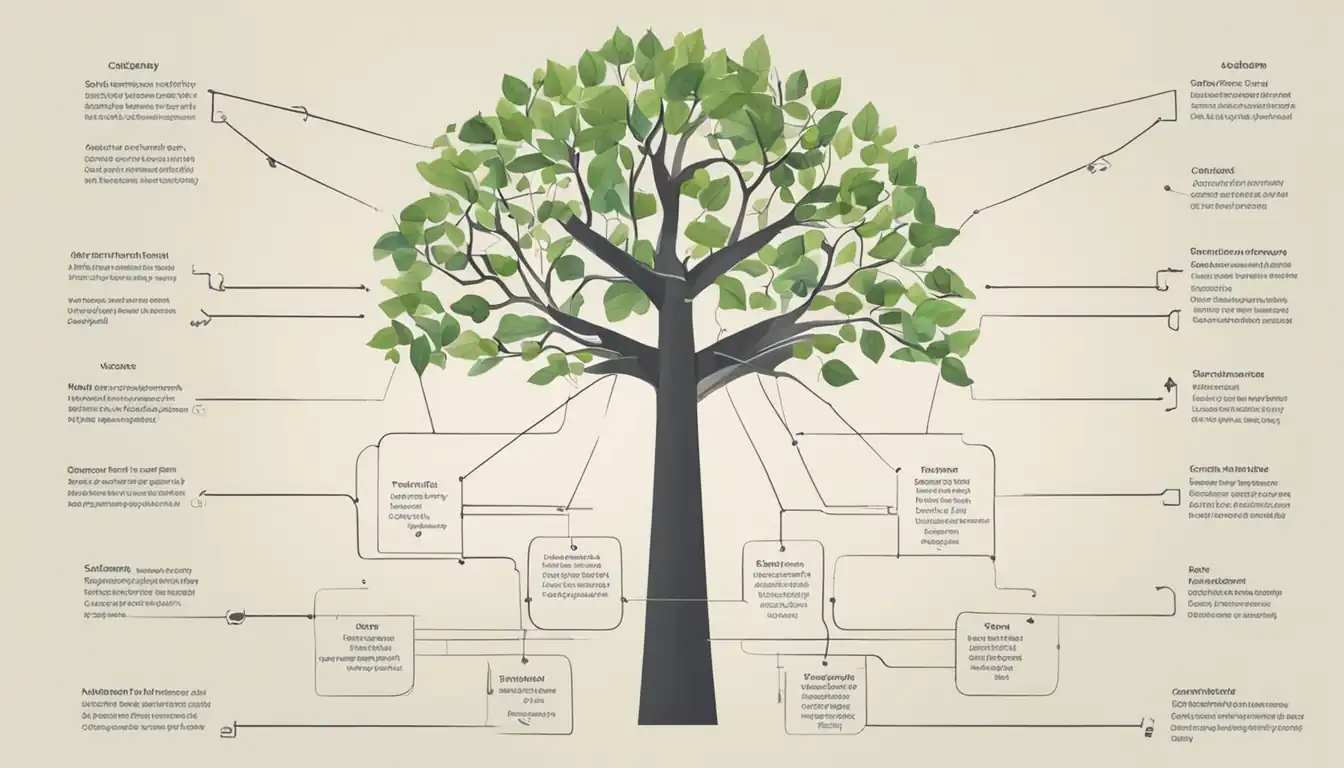 A tree with branches representing different categories, illustrating a clear and organized content silo structure.