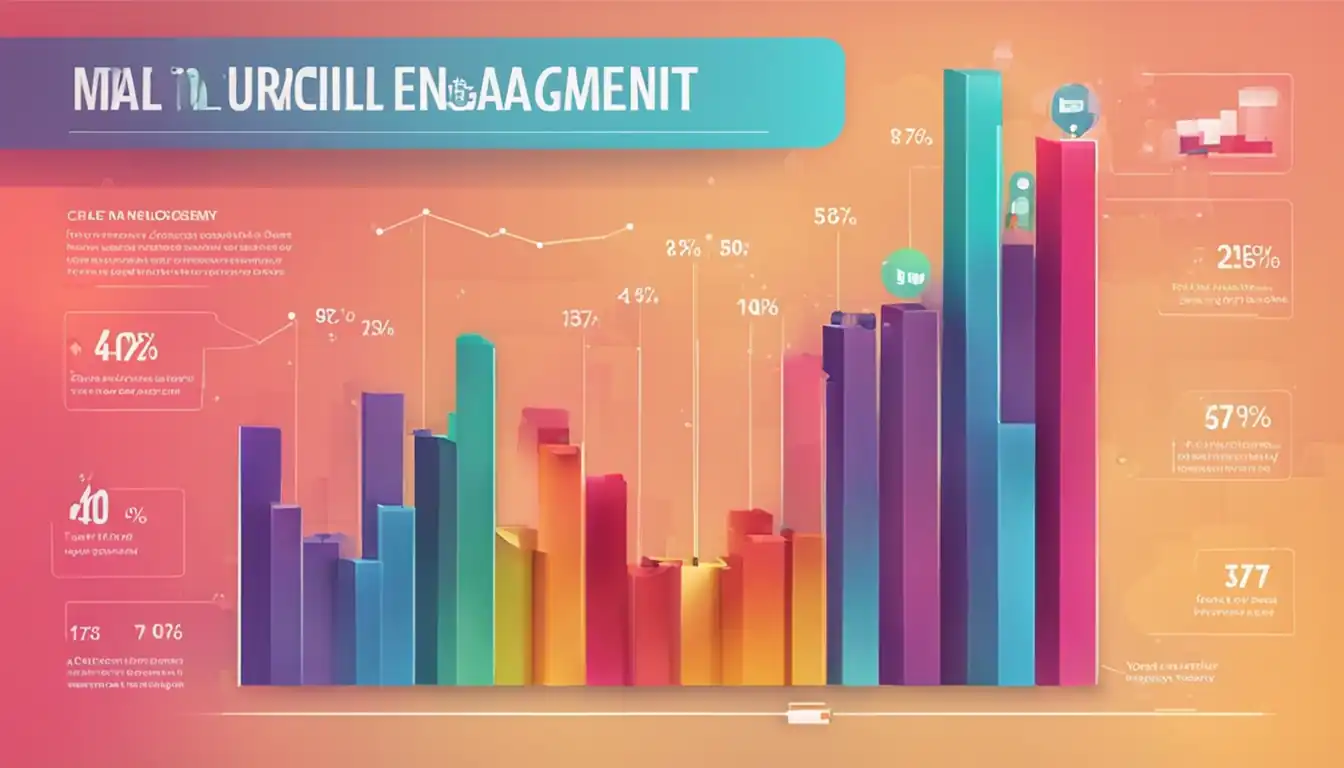 A colorful bar graph displaying increasing engagement levels, with vibrant hues and clear data visualization.