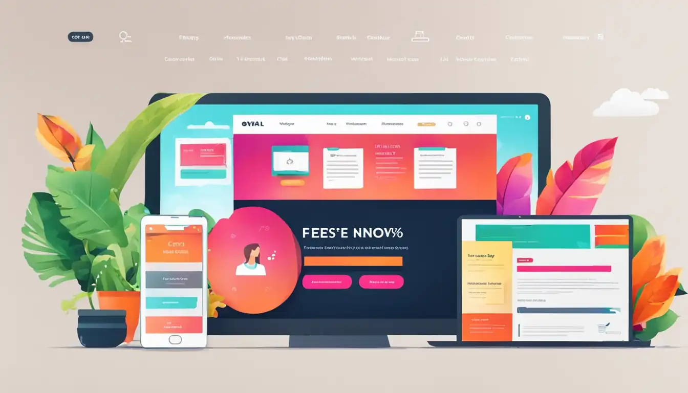 A sleek, modern website layout with vibrant colors and clear call-to-action buttons for conversion optimization.