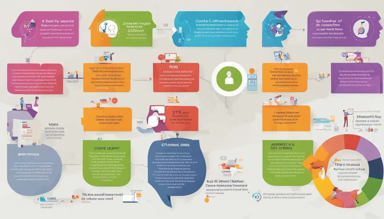 A colorful infographic showing the step-by-step process of optimizing content for increased conversion rates.