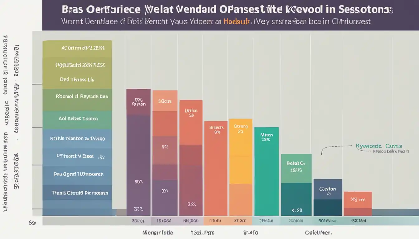 A colorful bar graph showing varying keyword densities in different sections of a webpage.