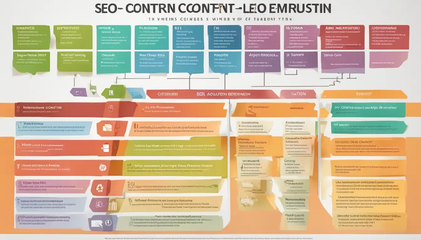 A colorful infographic showing the hierarchy of SEO content elements, with clear organization and visual appeal.