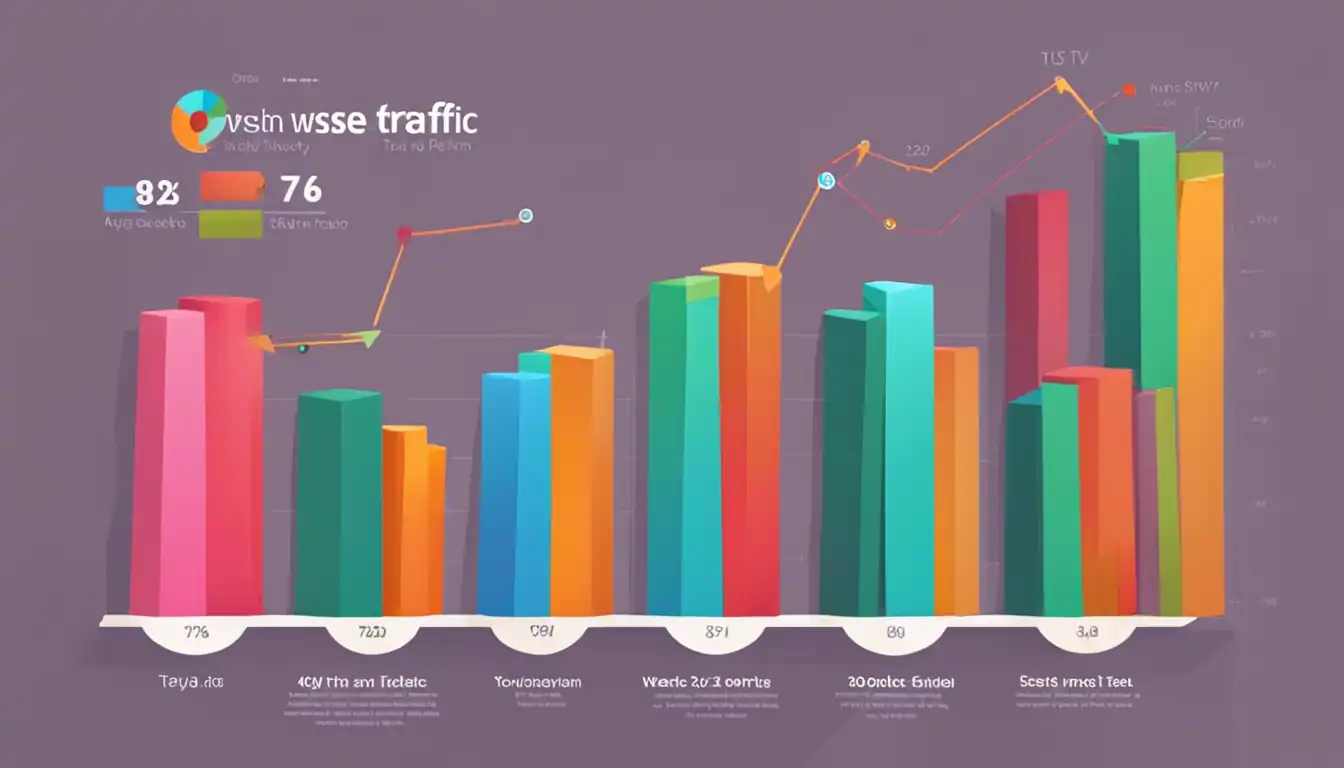 A colorful bar graph showing a steady increase in website traffic over time.