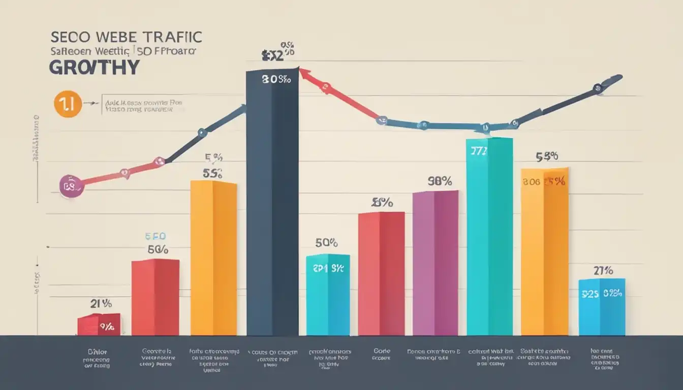 A colorful bar graph comparing website traffic growth between two competitors in the SEO industry.