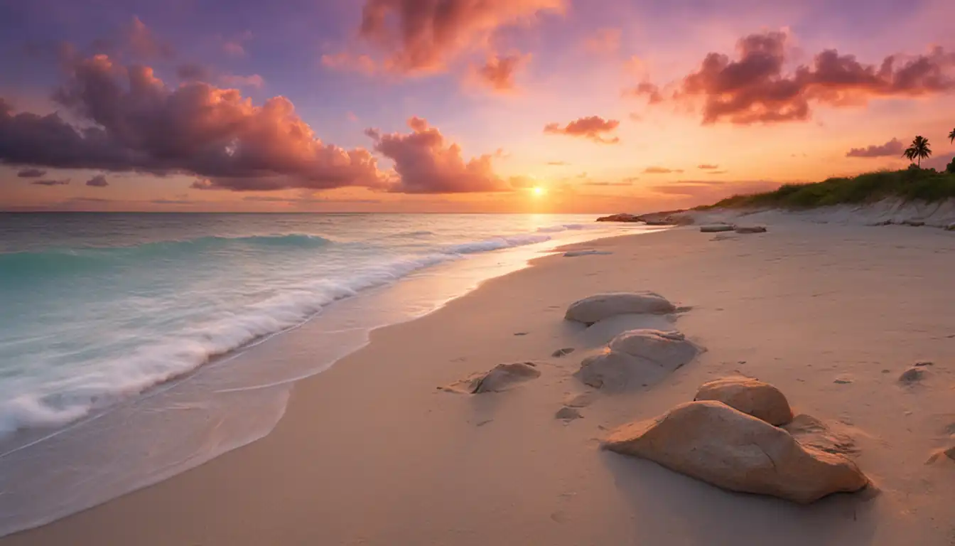 A serene beach scene with a colorful sunset, showcasing a peaceful and relaxing atmosphere for testing.