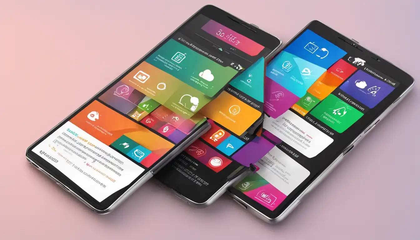 A colorful, modern smartphone displaying a responsive website design with fast loading speed and easy navigation.