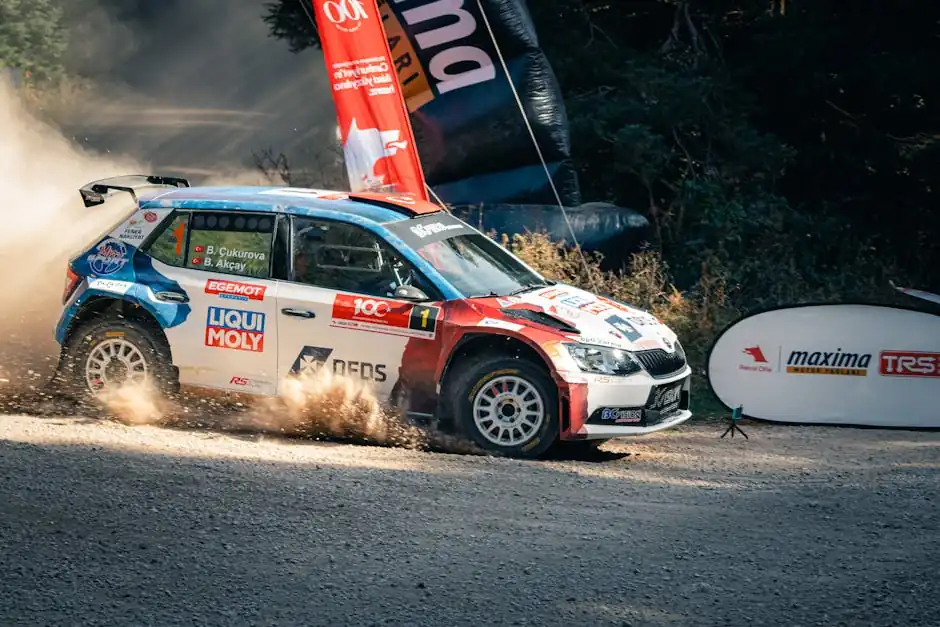 A Rally Skoda Fabia R5 on a Dusty Track 