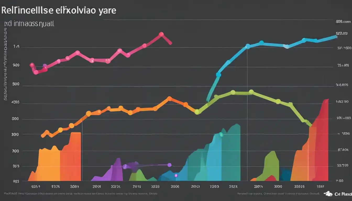 A colorful line graph showing a steady increase in popularity over time.