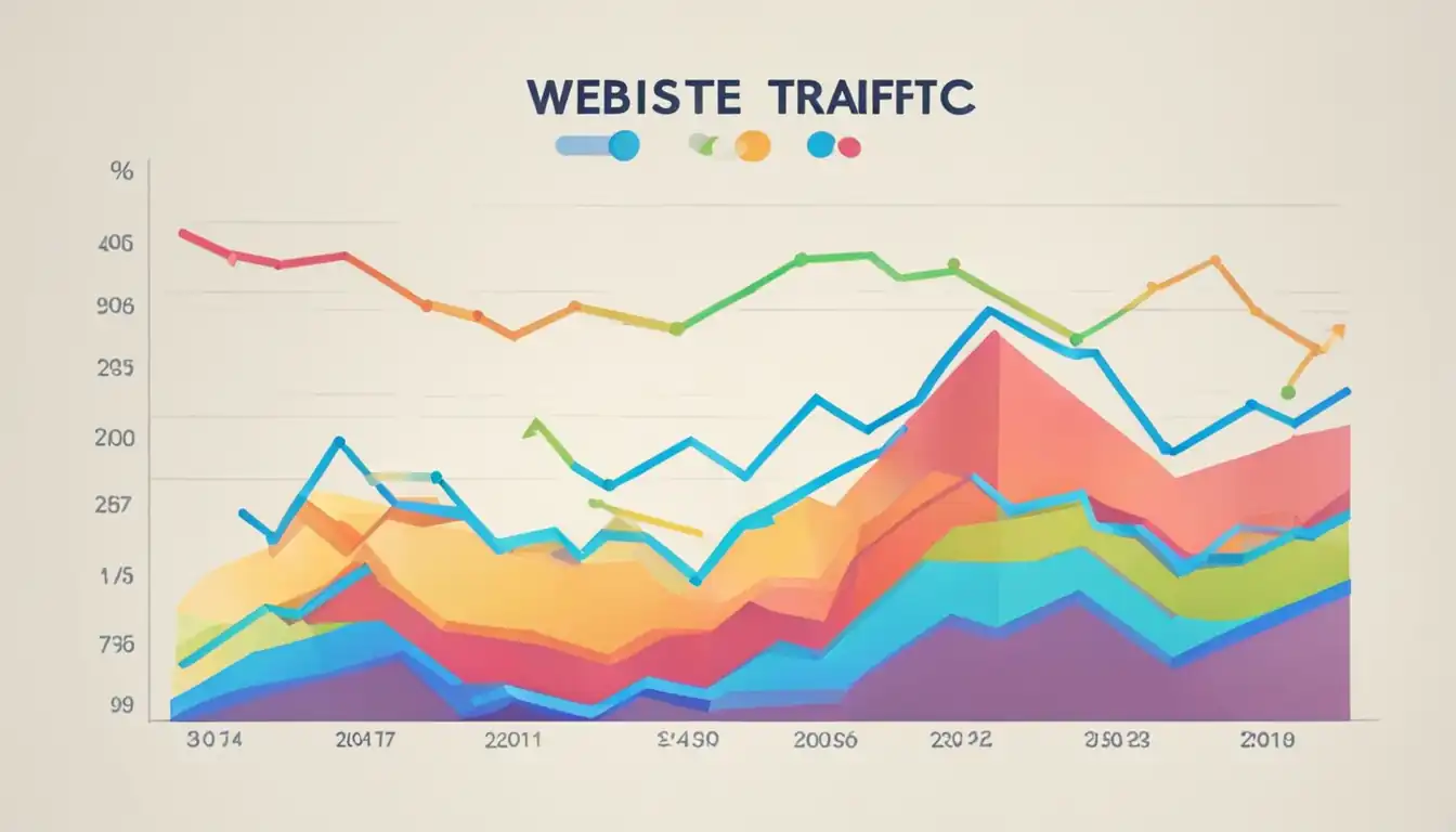 A colorful line graph showing a steady increase in website traffic over time.