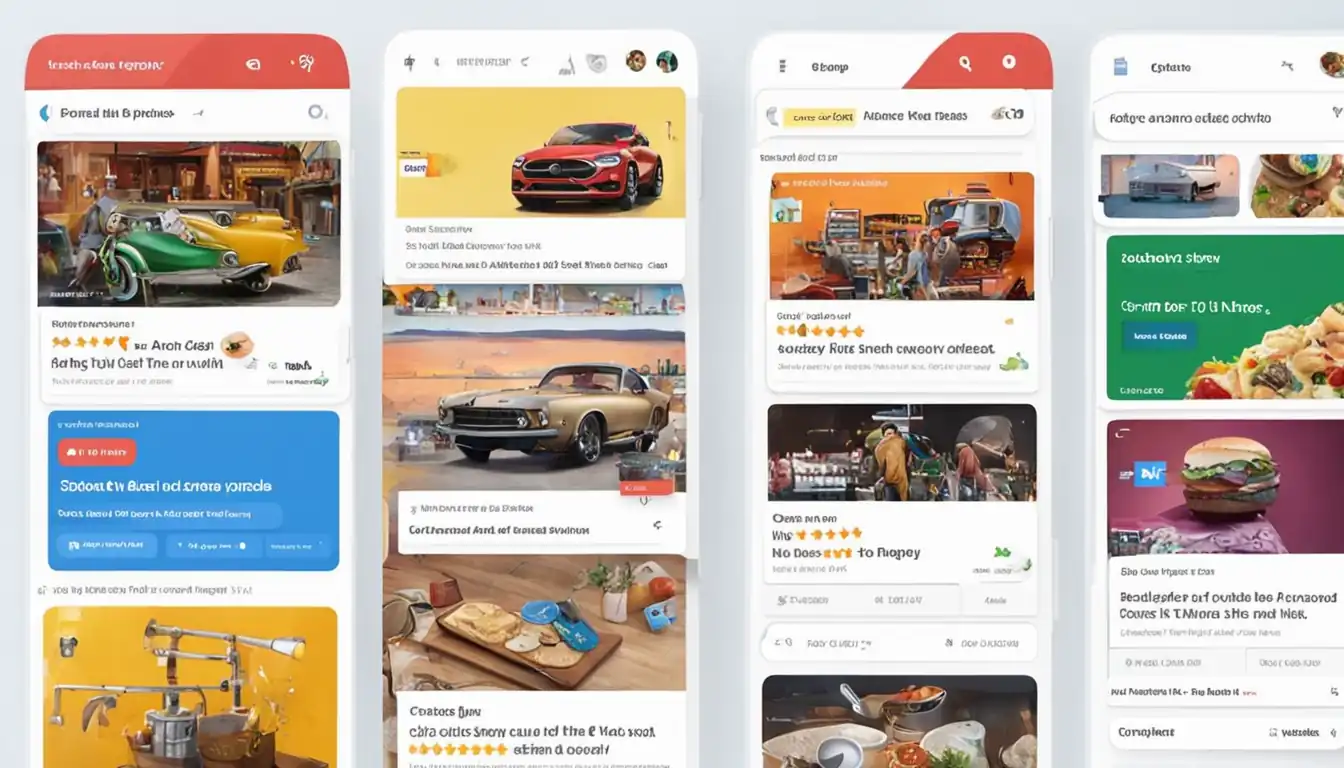 A colorful and visually appealing carousel of featured snippets on a search engine results page.