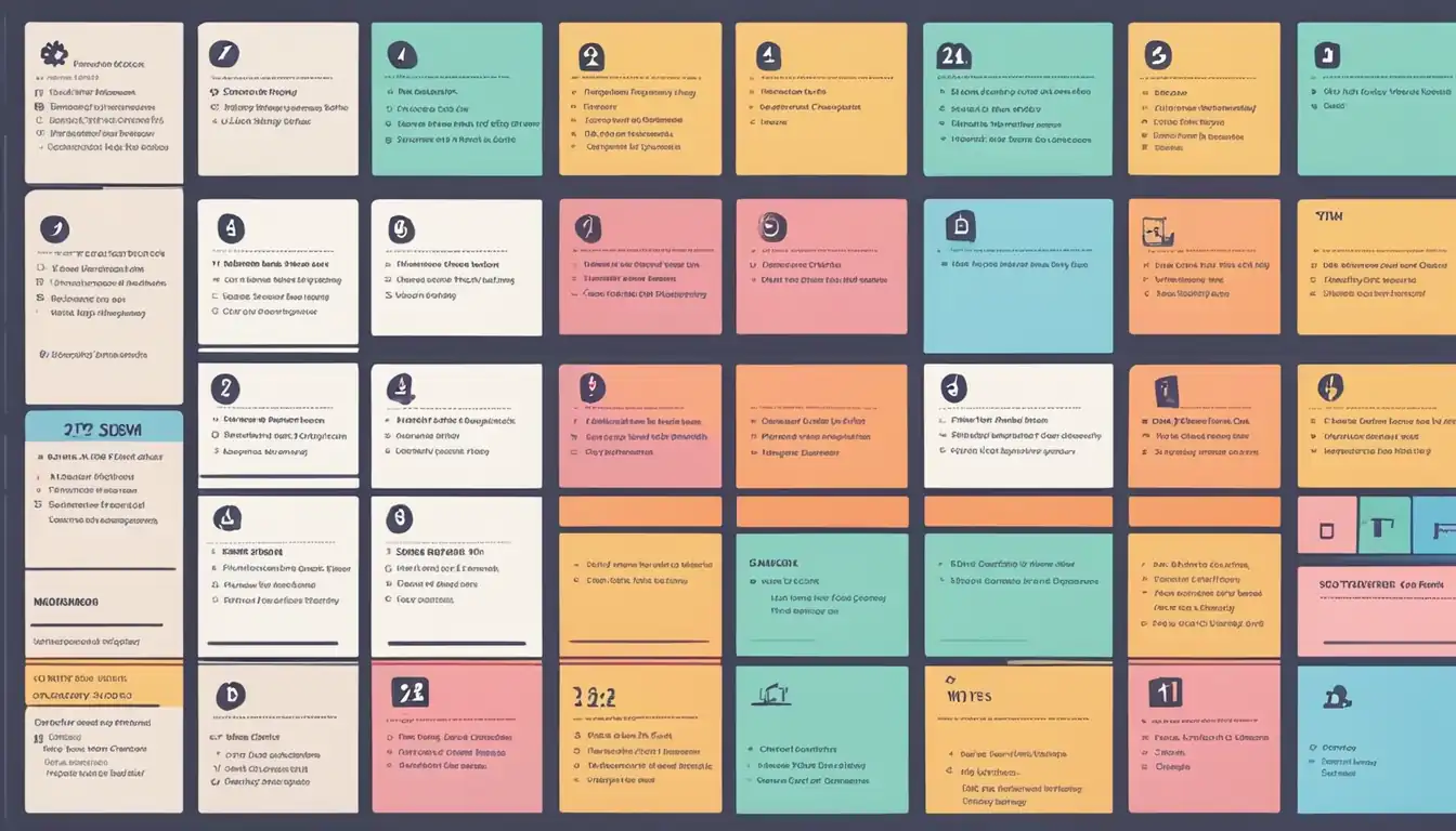 A colorful, organized calendar with labeled sections for different types of content planning.