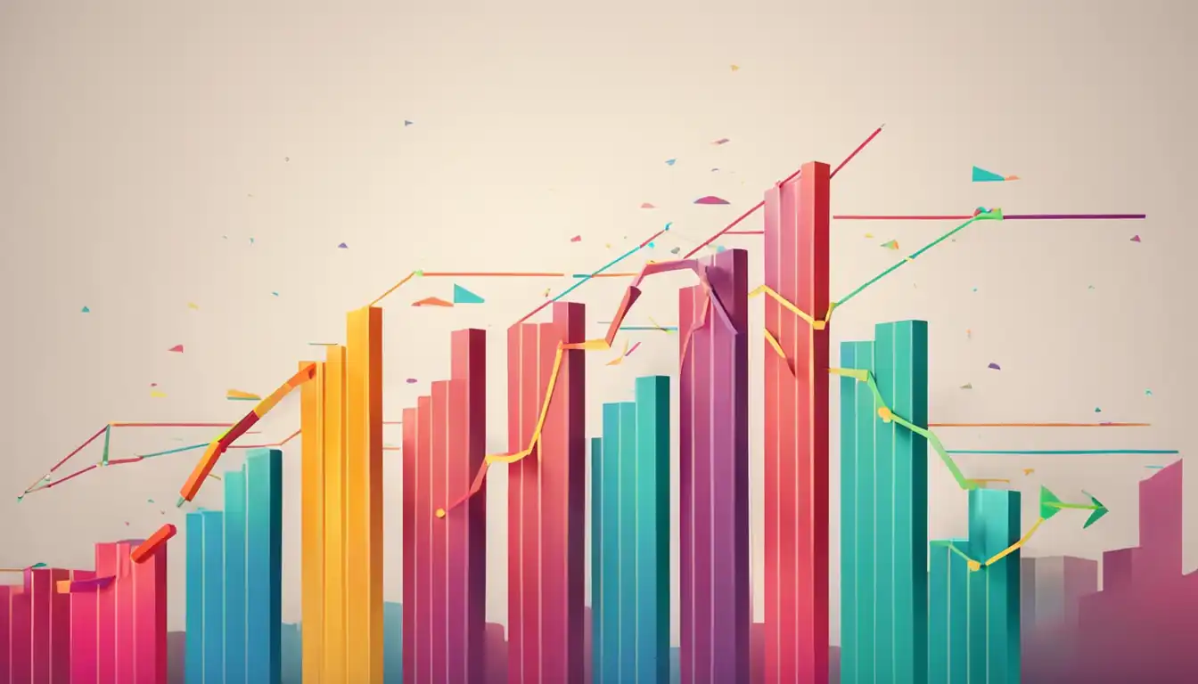 A colorful bar graph showing growth and success, with upward trending lines and vibrant hues.