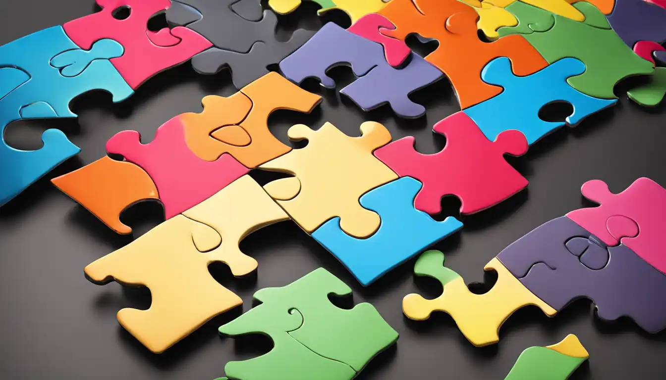 A vibrant, colorful puzzle piece fitting perfectly into a larger puzzle, symbolizing optimization and cohesion.