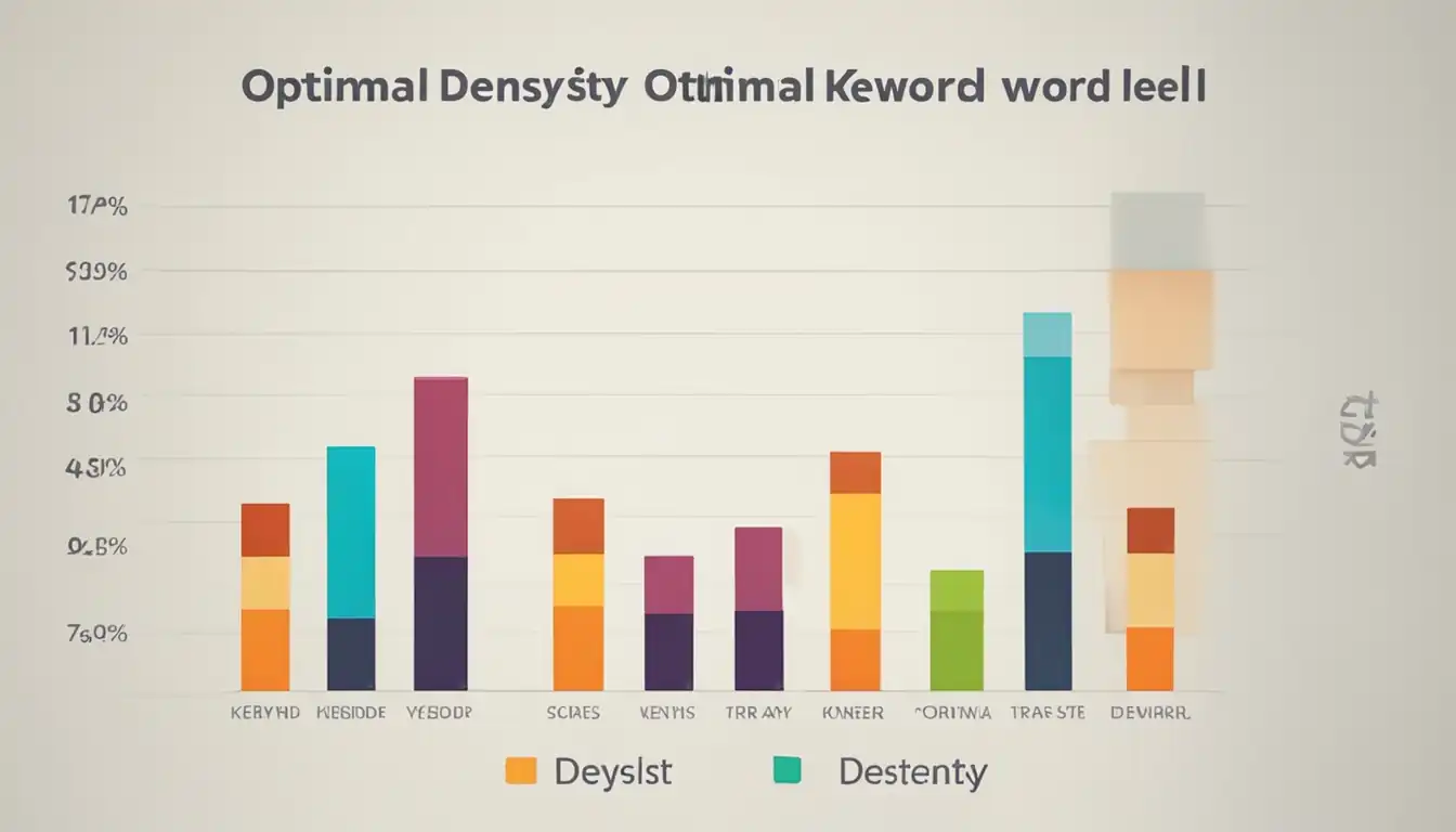 A colorful bar graph showing "optimal keyword density" levels rising steadily towards the right.