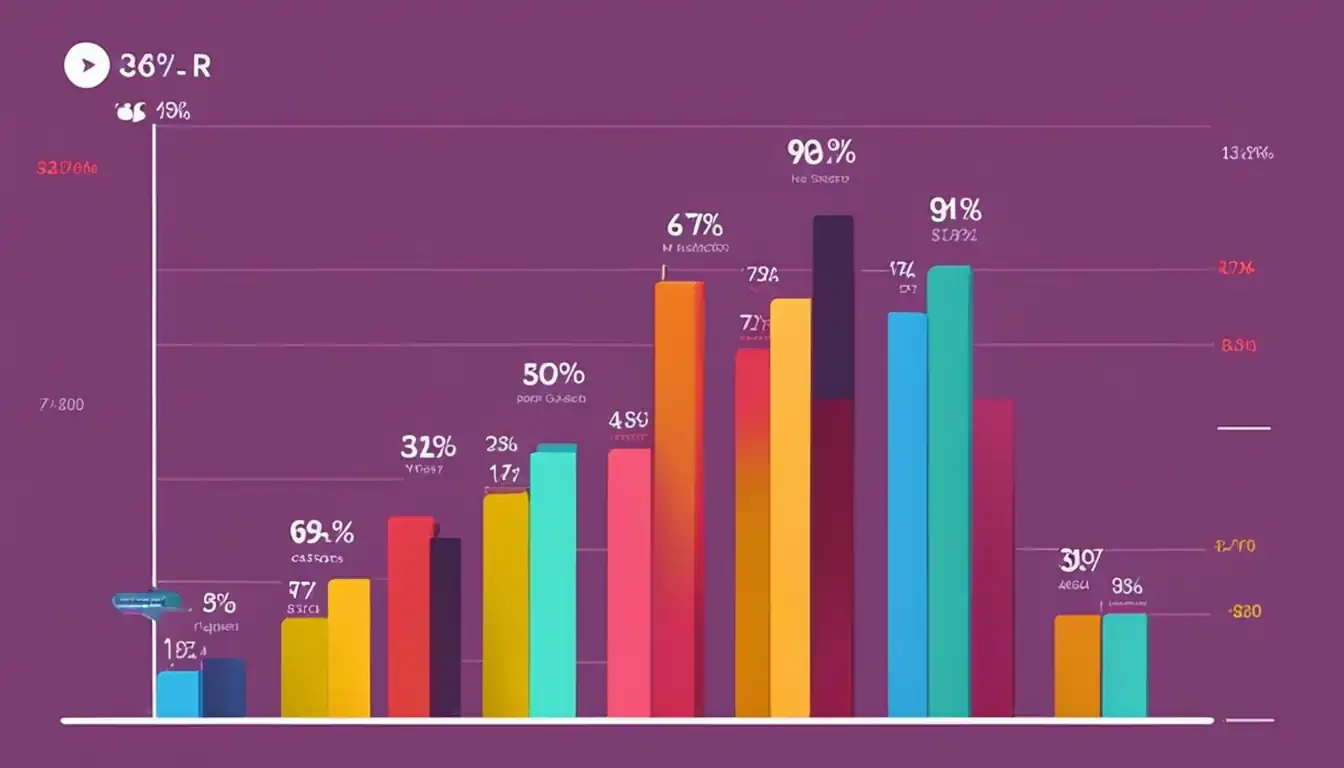 A vibrant, colorful bar graph showing a significant increase in views for a video content.