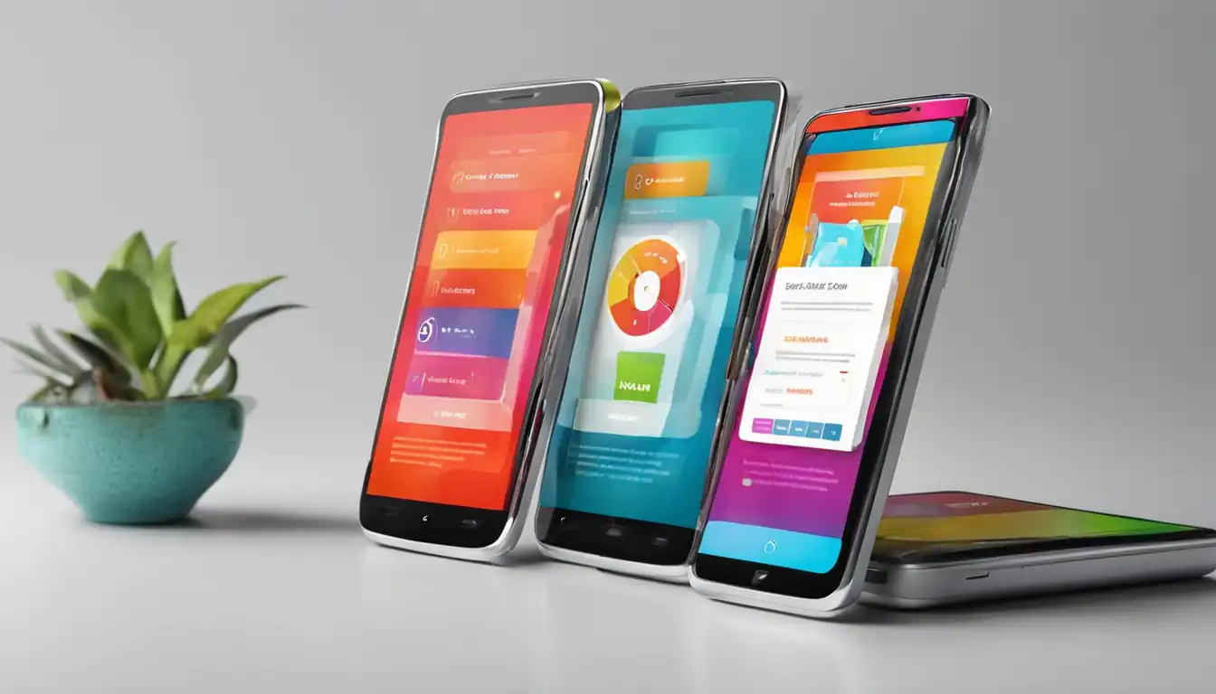 A colorful smartphone displaying a responsive website design with fast loading speed and easy navigation.