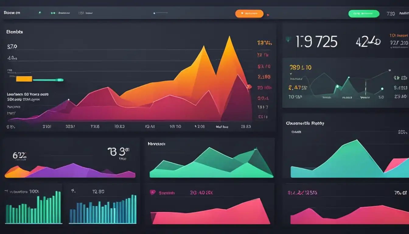 A sleek, modern dashboard displaying real-time website traffic data with colorful graphs and charts.