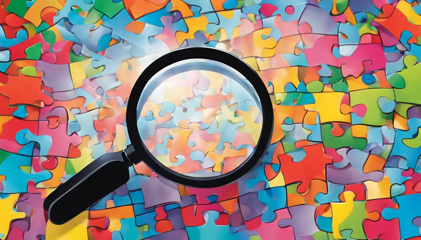 A colorful, eye-catching graphic of a magnifying glass hovering over a group of vibrant, interconnected puzzle pieces.