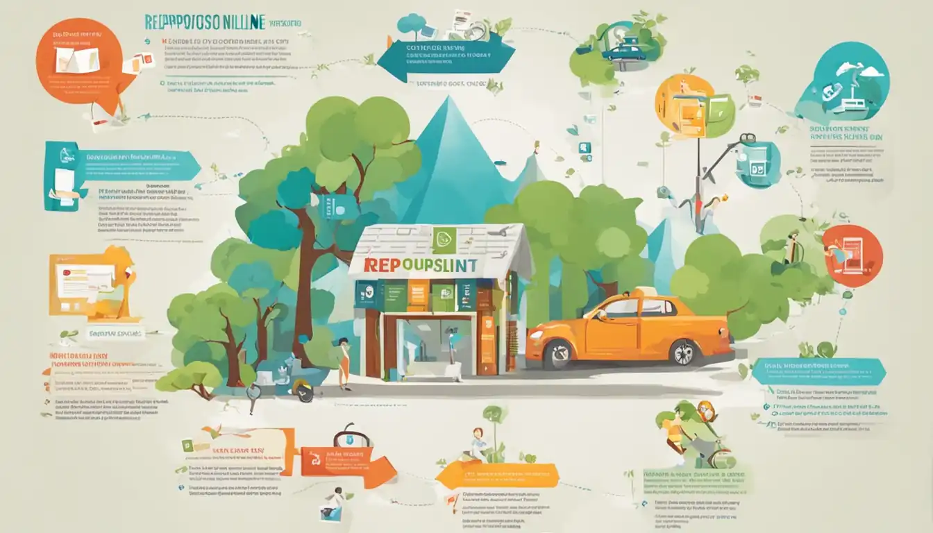 A colorful infographic showcasing the step-by-step process of repurposing content for online visibility.