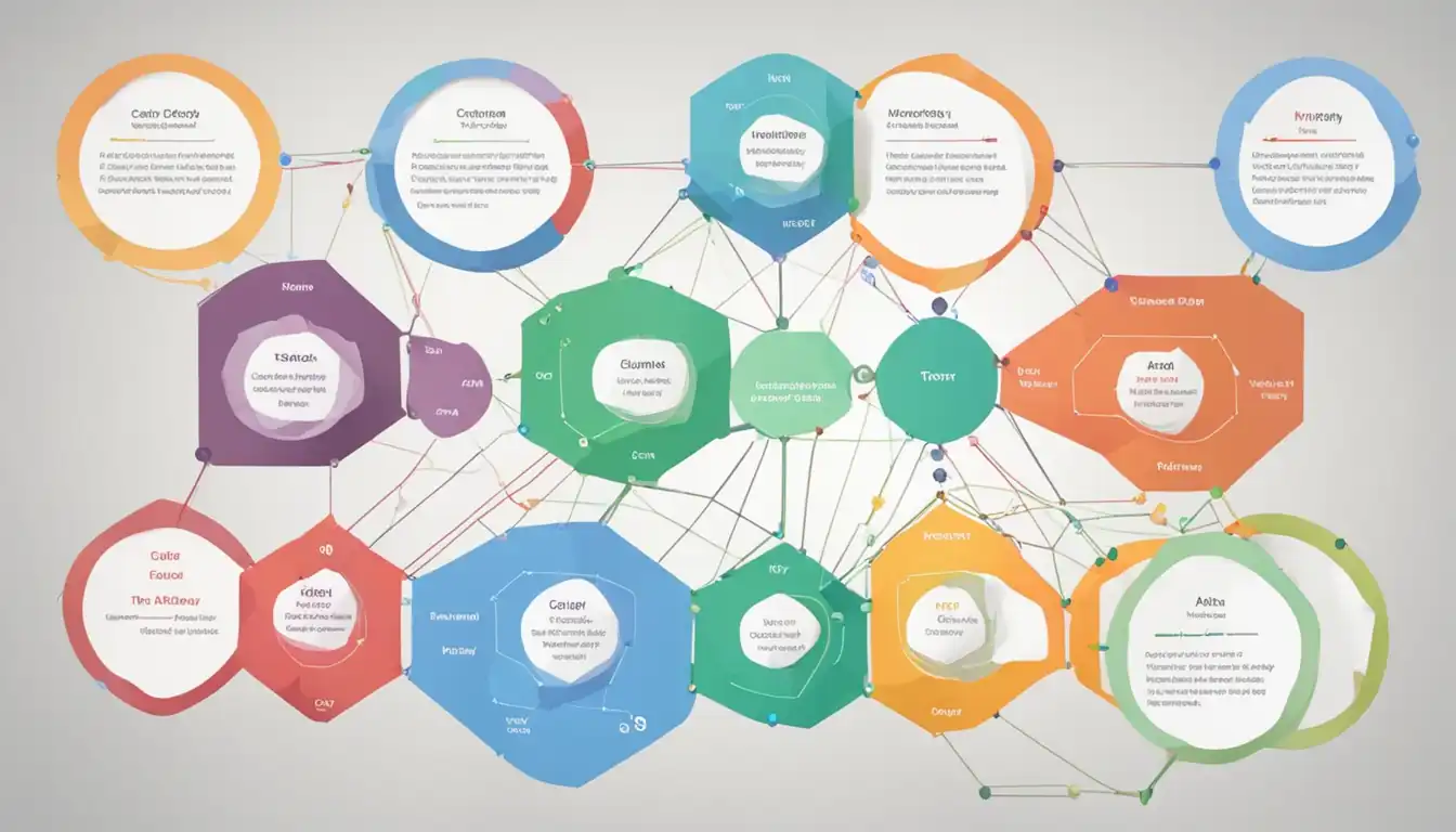 A colorful graph showing the structured data hierarchy with interconnected nodes and lines for enhanced SEO.